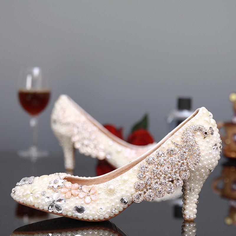 

Dress Shoes Round Toe Stiletto Heel Formal White Pearl Kitten Heels Bridal Wedding Rhinestone Lady Shoe Woman Party Pumps, Ivory 10cm heels