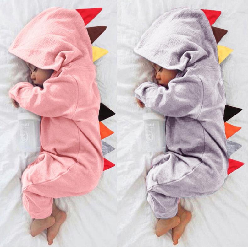 

Dinosaur Baby Rompers Cotton Infant Boy Jumpsuits Long Sleeve  Girls Hooded Bodysuits Designer Toddler Clothes Baby Clothing DW4508, As pictures