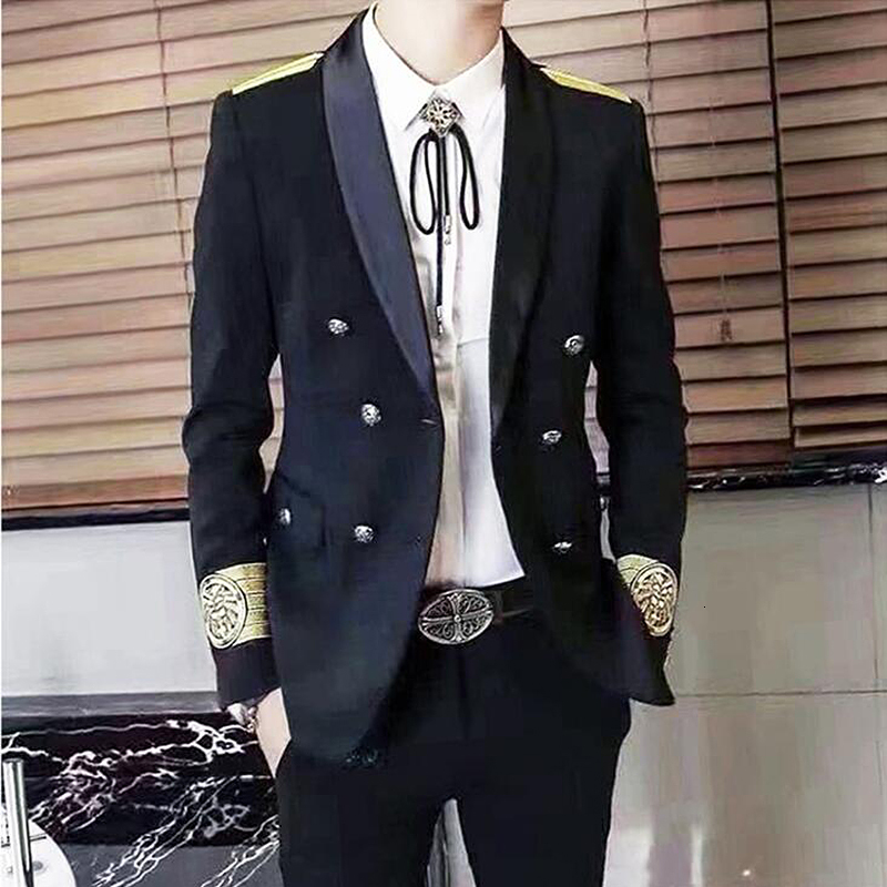 

New Gold Embroidery Men Baroque Bae European 2021 Black Coat Chaquetas De Vestir Homens Blazer Jgtx, Only blazer