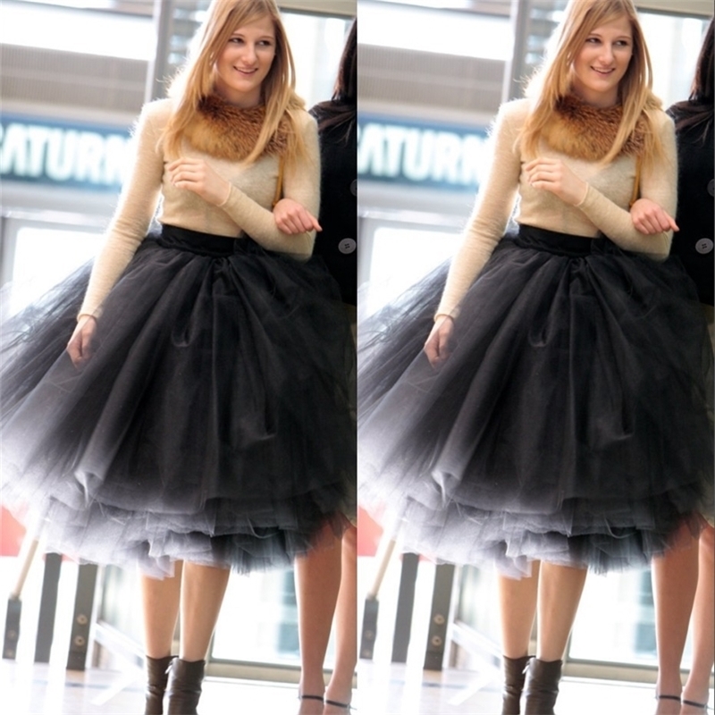 

New Fashion Latest Designs Woman 5 Layers Tulle Satin Skirt Knee Length Solid Natural Color Ball Gown Tutu Skirt Women 210311, Orange