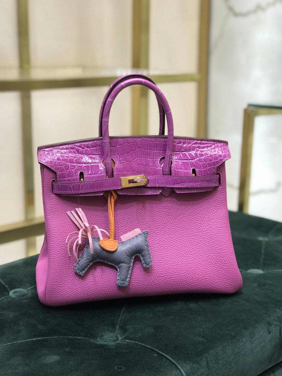 

factory wholesale real crocodile+togo design briikin purse 25cm,fully handmade wax thread,Fuchsia,pink,can make other size,fast delivery ZLH