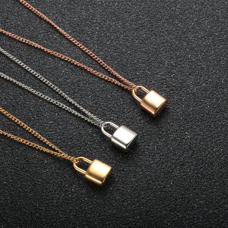 Pendant Necklaces Simple Delicate Lock Necklace High Quality Stainless Steel Gold Plated Exquisite Clavicle Chain Jewelry For Men Women-image-708487564