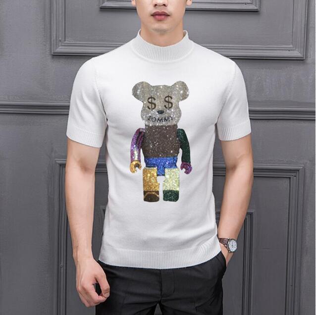

2021 Fashion Sweaters Mens Short Sleeves Sweaters Mens Short Sleeves high quality Rhinestones, Gold