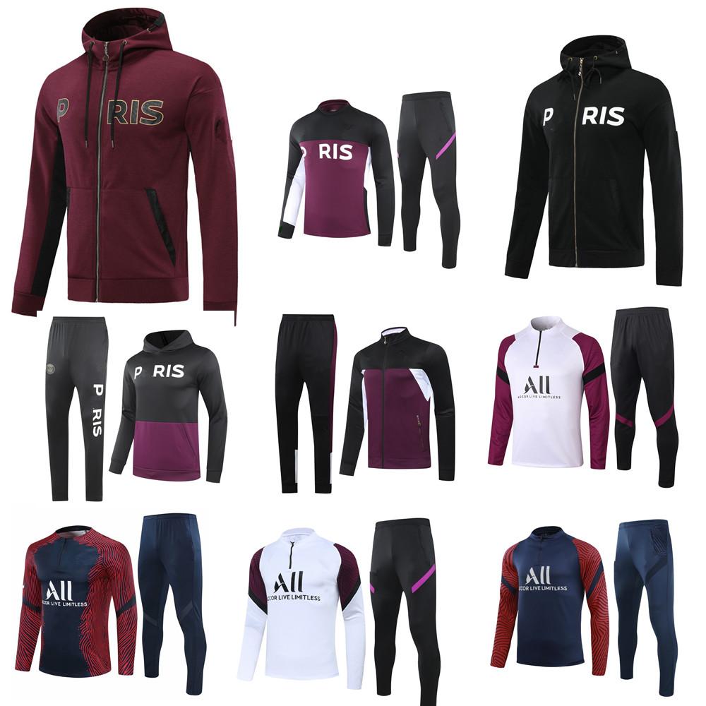 

2021 2022 Top Quality Paris soccer tracksuit MBAPPE trainning suit jacketsuit Orange Survetement Men's long sleeve football Training sets, Black