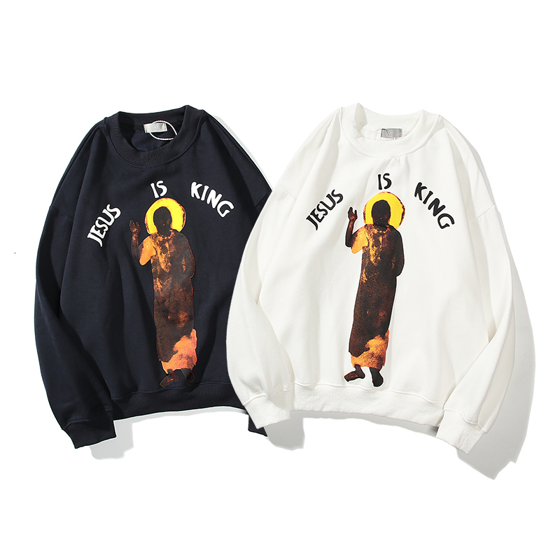 

2021 New Kanye West Jesus Rei 3d Es Carta Velo Moletom Homem e Mulher O-pescoo Oversize Streetwear Com Capuz Hip Hop Hoodies Yips, Gray