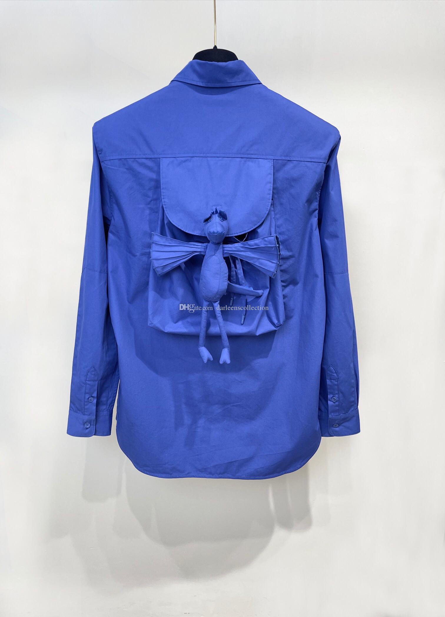 

2021 spring summer casual mens blue doll backpack shirts, White