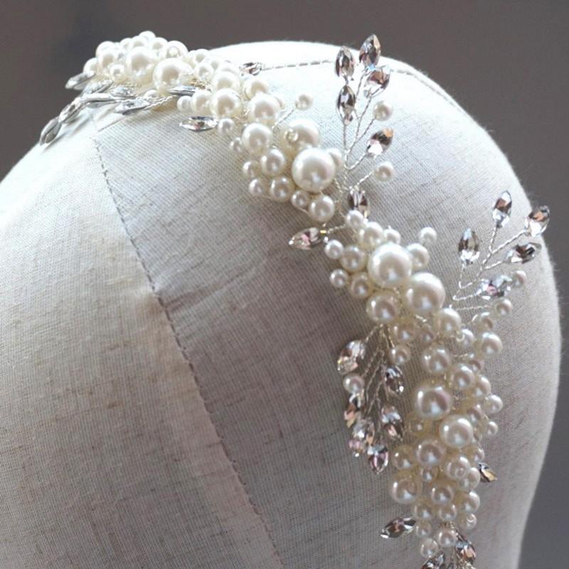 

Hair Clips & Barrettes Simple Silver Color Pearls Bridal Headband Tiara Crystal Wedding Vine Handmade Women Headpiece