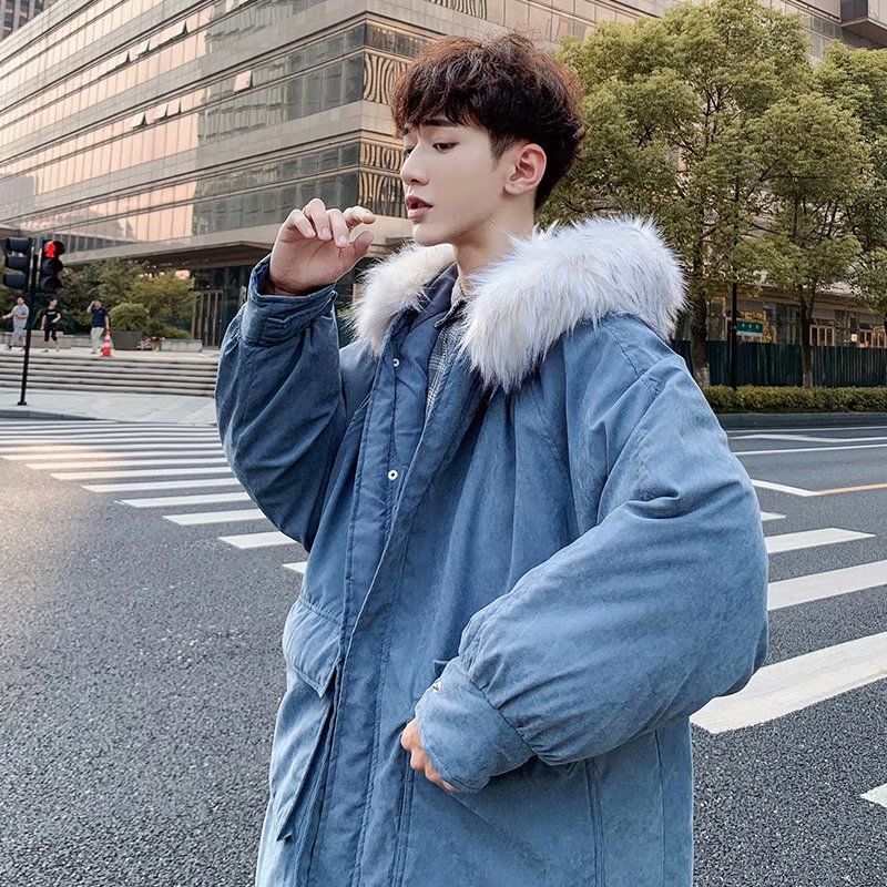 

2021 New Winter Men's Fashion Long Parkas Snow Jackets Thick Trench Coats Street Youth in Warm Hooded Cotton-padded Clothes M-2xl 22ze, Black