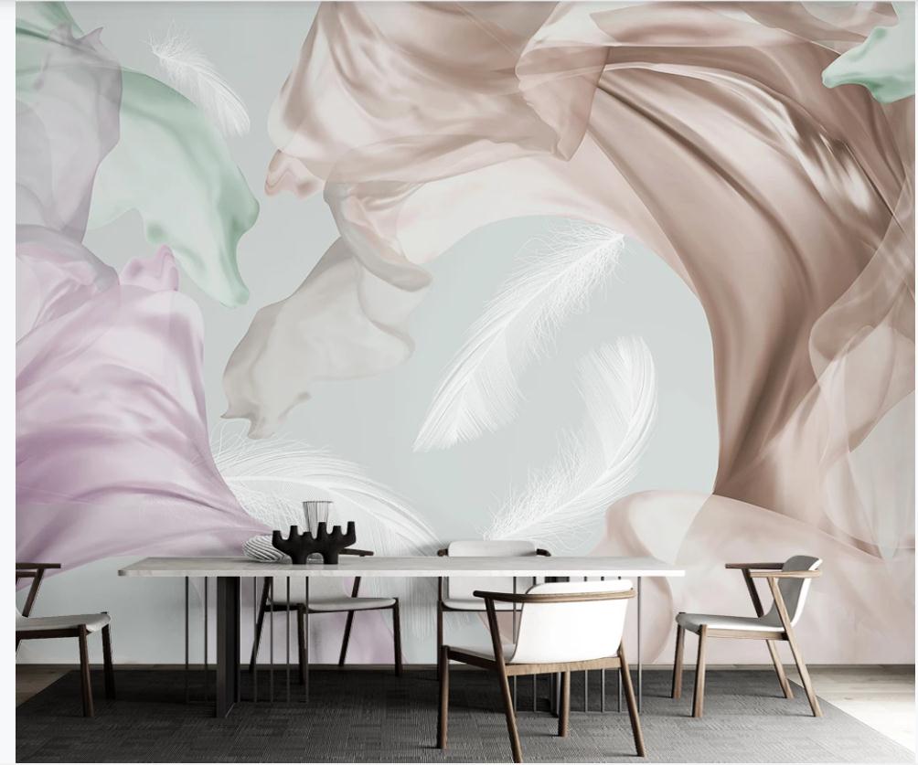 

Modern 3d stereoscopic wallpaper minimalist beautiful dream silk elegant white feather wallpapers TV background wall, Pink