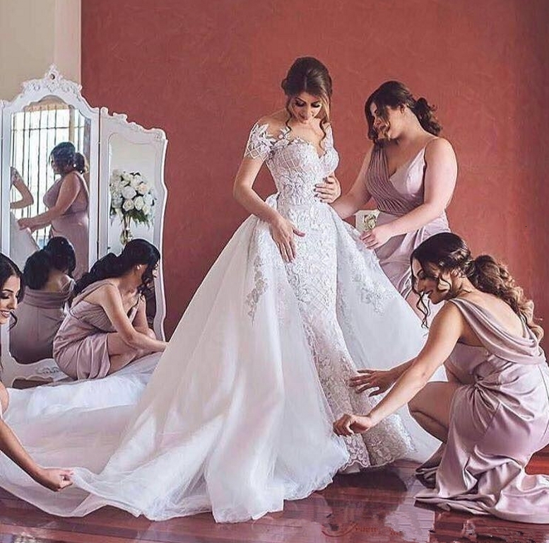 

2021 New Robe De Mariage Luxury Wedding Es with Edtachable Train Scoop Off the Shoulder Mermaid Bridal Gowns Plus Size Eueg, White