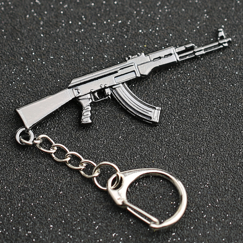 

CS GO CSGO CF Keychain AK 47 Rifle Gun Weapon Counter Strike Cross Fire AK47 AK-47 Keyring Key Chain Ring PUBG Jewelry Wholesale J0306, Slivery;golden