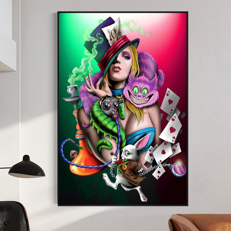 

Sexy Alice Adventure Poker Cartoon Girl Posters and Prints Woman Canvas Paintings Wall Art Pictures for Living Room Home Decoration Cuadros (No Frame)