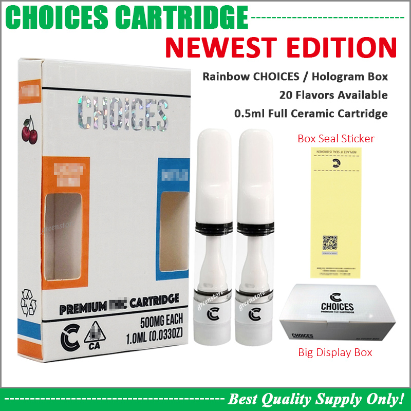 

Choices Cartridge Full Ceramic Vape Carts 0.5ML Pyrex Glass Tank Ceramic Coil Thick Oil 510 Vaporizer Atomizer Cali Pure Crave