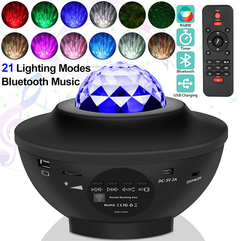 

Newest USB LED Star Night Light Music Starry Water Wave LED Projector Light Bluetooth Projector Sound-Activated Projector Light Decor