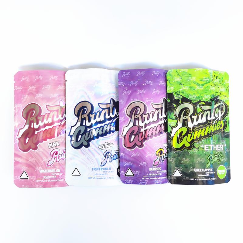 

Runtz Gummies Mylar Bag 500mg ETHER Childproof Edibles Zipper Packaging Pouch Retail Storage Package smellproof bags