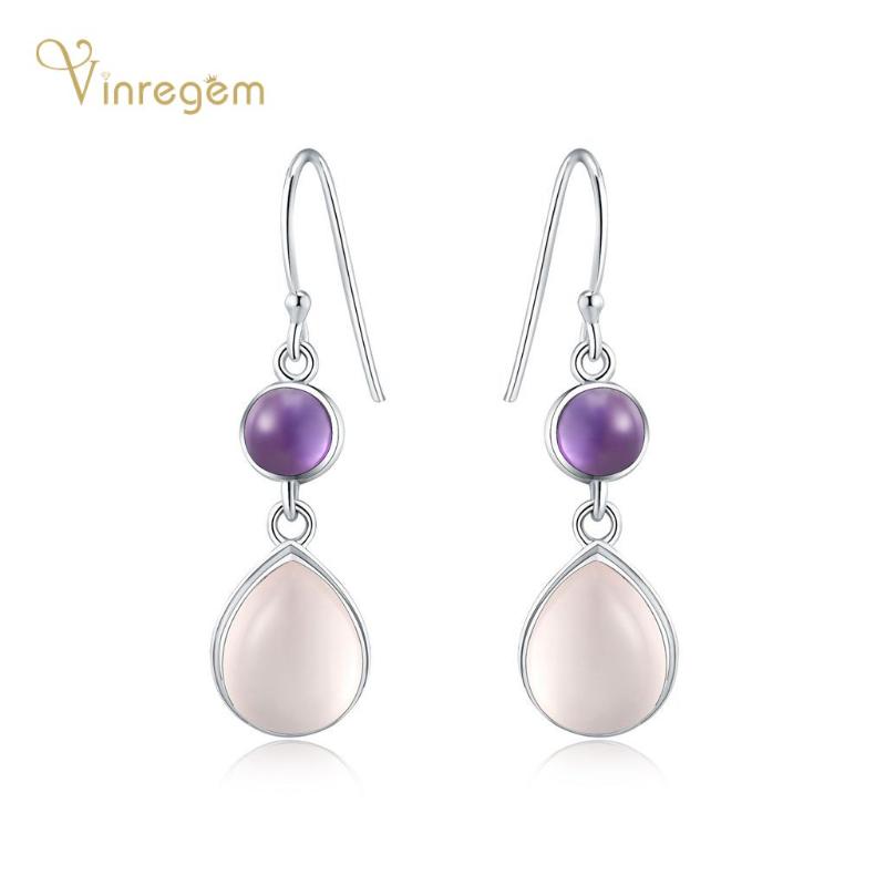 

Dangle & Chandelier Vinregem Romantic 100% 925 Sterling Silver Water Drop Rose Quartz Gemstone Engagement Women Earrings Fine Jewelry Gift