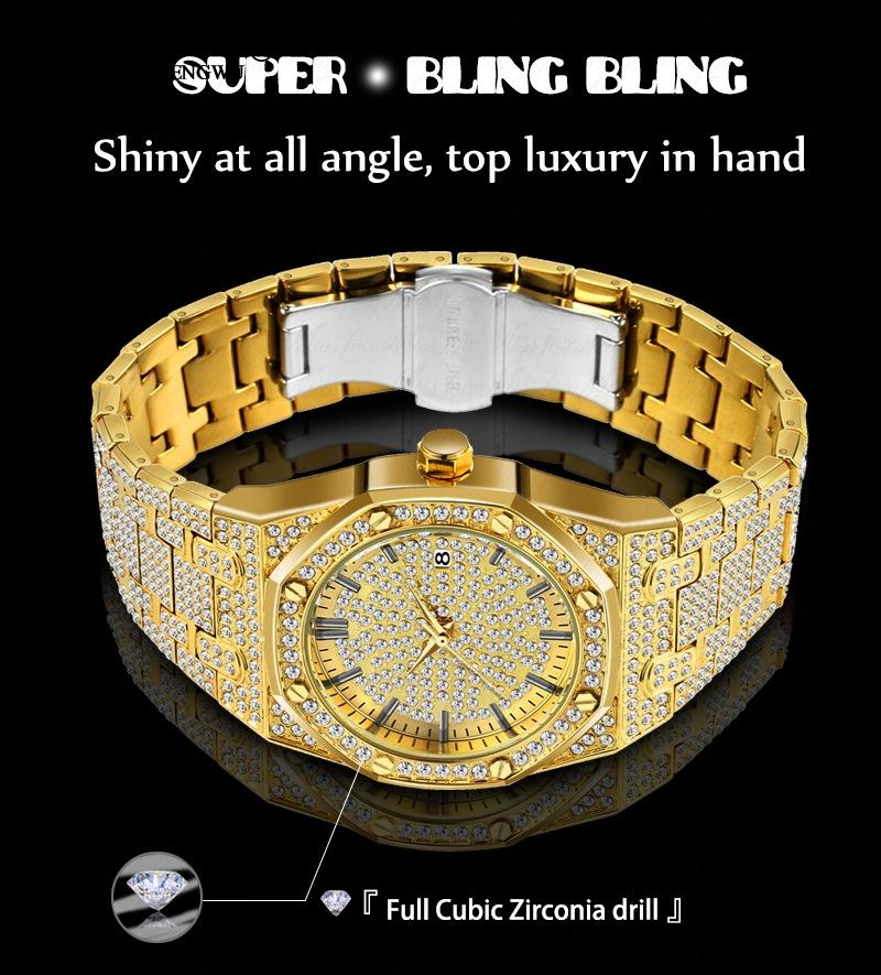 

Wristwatches 18K Gold Watch Mens Diamond Jewelry Top Quality Iced Out Male Quartz Watches Clock Chronograph Unique For Gifts