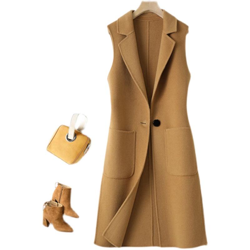 

Women's Vests 2022 Spring Autumn Woolen Vest Women Fashion Mid-Length Double Breasted Slim Sleeveless Jacket Ladies Waistcoat Tops Tide, Black;white