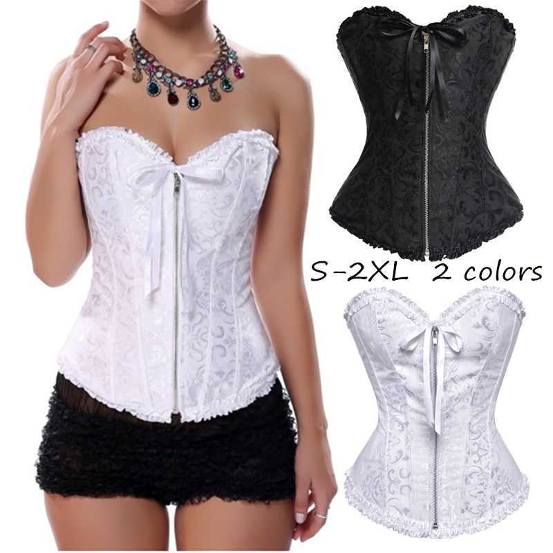 

Women's Lace Up Zipper Boned Overbust Corset Top Bustier Femme Bodyshaper Korzet Vintage Croset Plus Size Corsette Corsets Corse, Blue