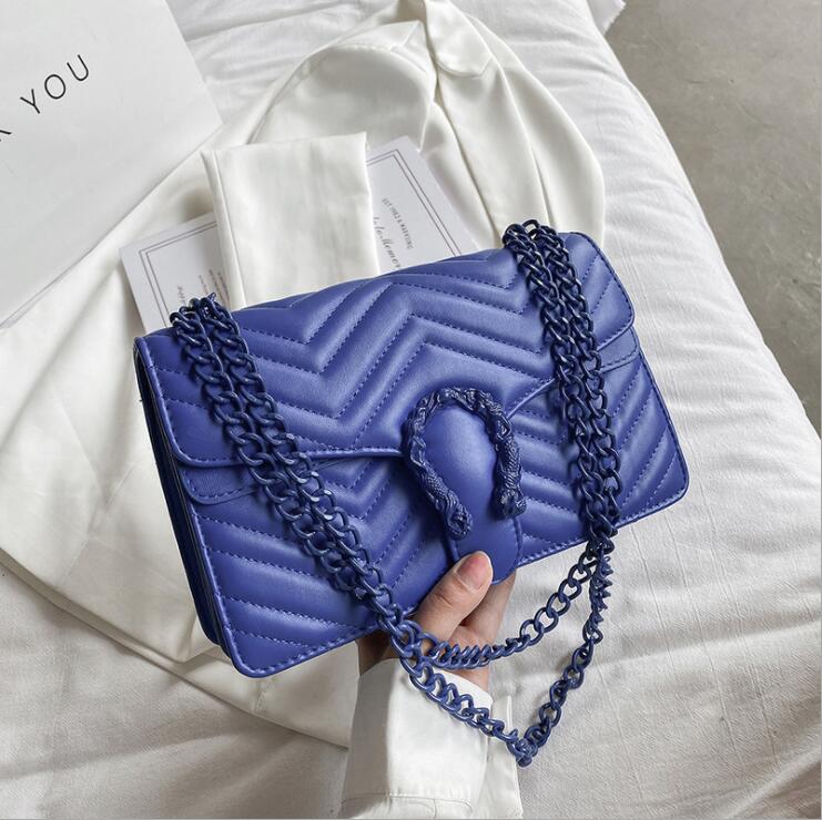 

Factory wholesale leather women chain bag summer candy-colored fashion shoulder bags street trend striped handbag small fresh Thread sweet handbags 10 colors