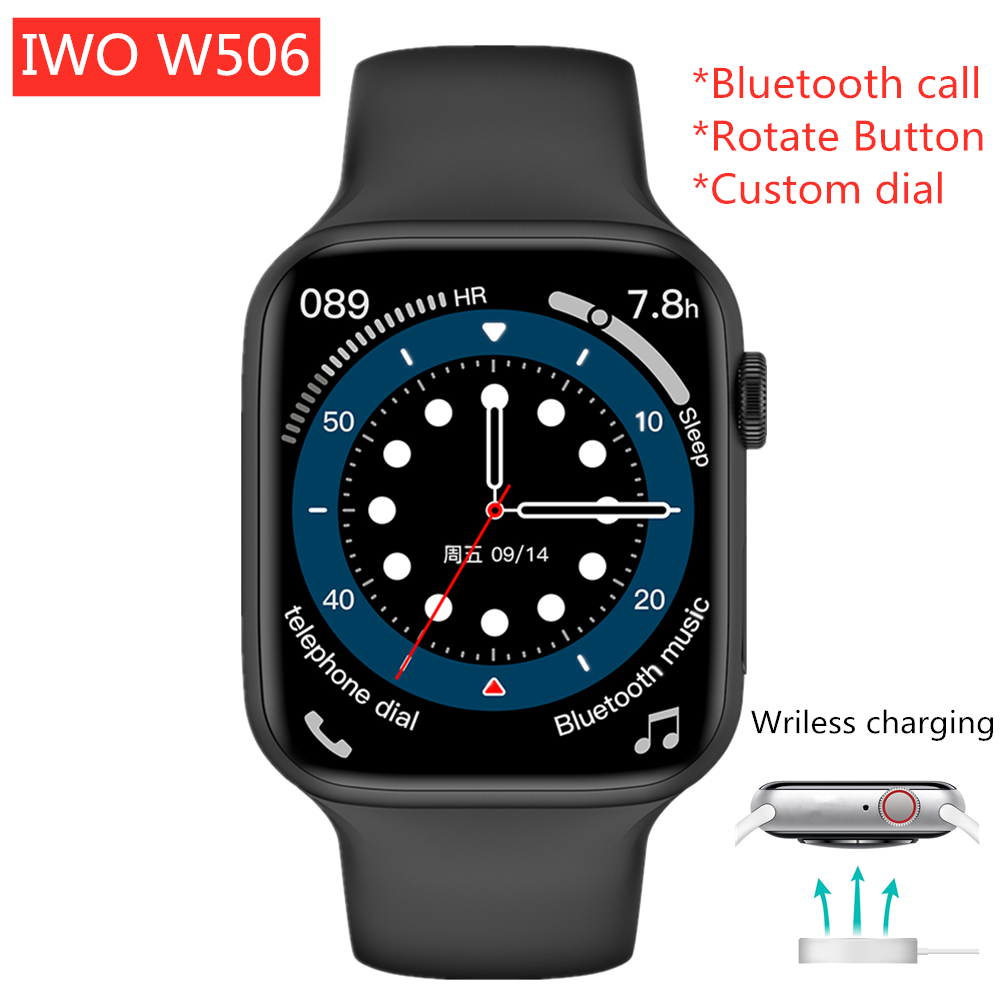 

2021 IWO 13 PRO W506 Smart Watch Series 6 PK W26 W66 W46 Wriless Charge Bluetooth Call Rotate Button IP68 Waterproof Smartwatchg, W506 black