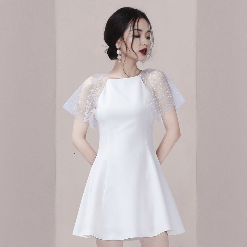Compre Blanco Elegante Elegante A Línea Vestidos Oficina Dama Sweet Mesh  Mariposa Manga Formal Vestido Fiesta Exquisito O Cuello Banquete Bata Hufc  A 22,63 € Del Trendyamoy631 | Es.Dhgate.Com