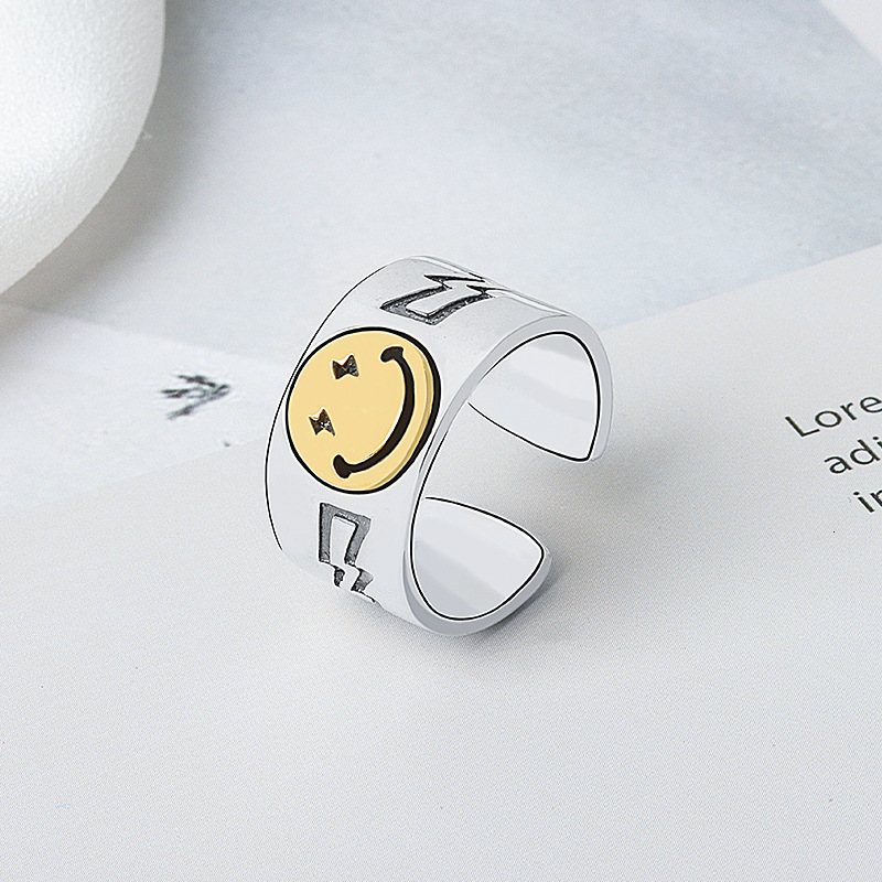 

Smiley face S925 Sterling Silver cool fashion index finger personality opening Ring jewelry