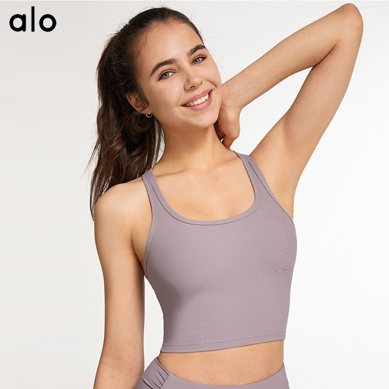 

Alo new high intensity sports underwear women' running fitness gathered bra Yoga back vest, White