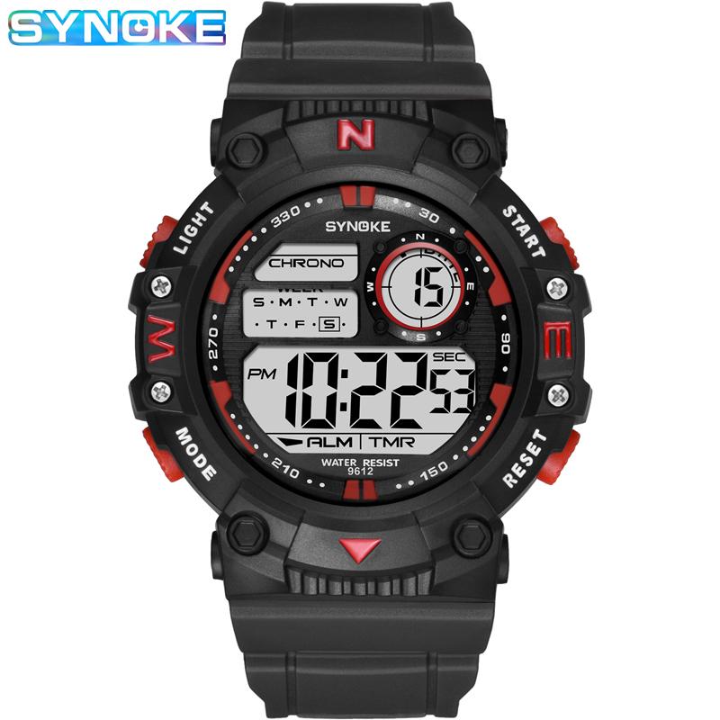 

Wristwatches SYNOKE Digital Watch Men Waterproof Luminous With Alarm Clock Military Watches Man Reloj Deportivo Hombre, Red