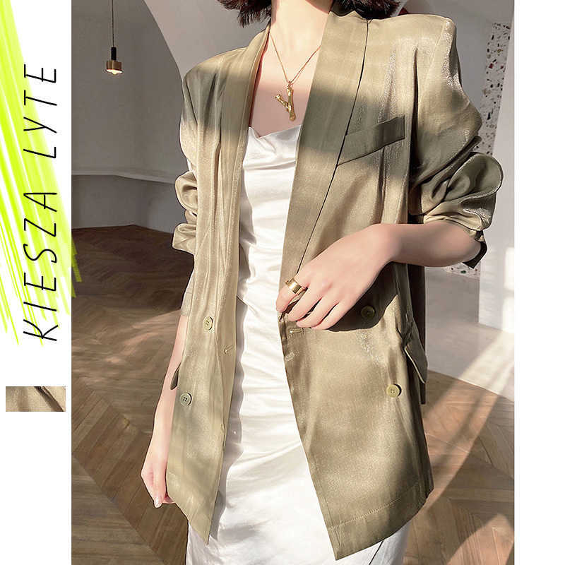 

Fashion Satin Suit Jacket Women Spring Autumn Luxury Minimalism Solid Thin Jackets Tops Blazer Office Lady Female Outwear 210608, Picture color