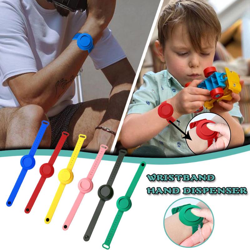 

Reusable Wristband 6 Adult Children Liquid Hand Part Dispenser Sanitizer Wrist Support, Black;red