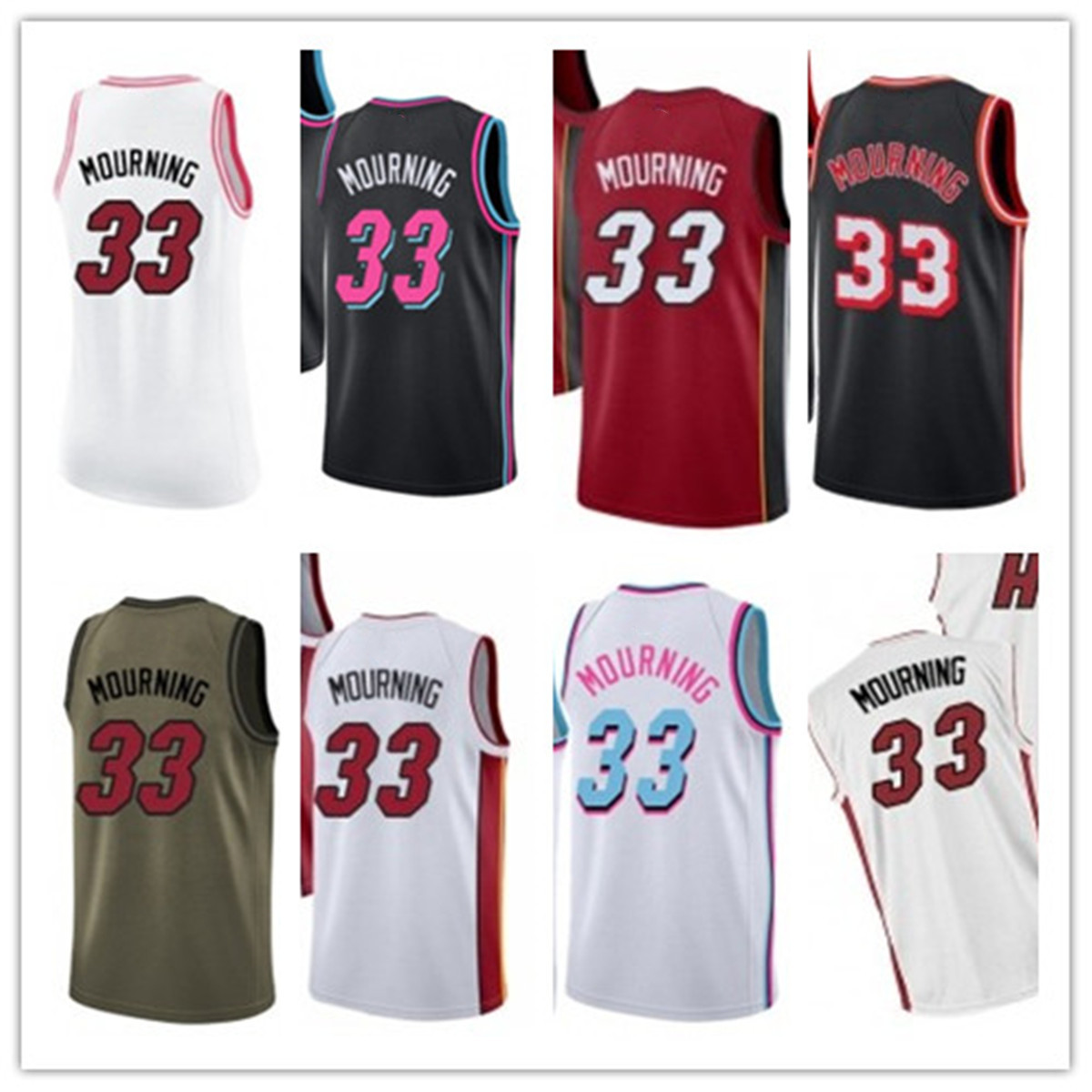 

custom leave name number 33 Alonzo Mourning blue white black yellow green brown basketball jersey men women youth jerseys, Black;red