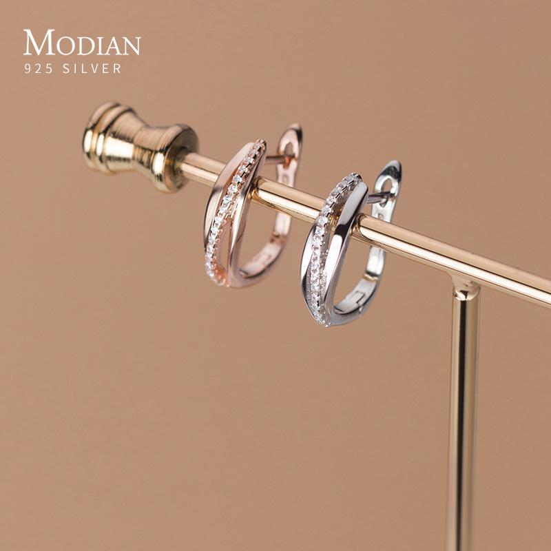 

Hoop & Huggie Modian 100% Real 925 Sterling Silver Clear CZ Geometric Twist Of Fate Earrings For Women Korea Style Fine Jewelry Brincos