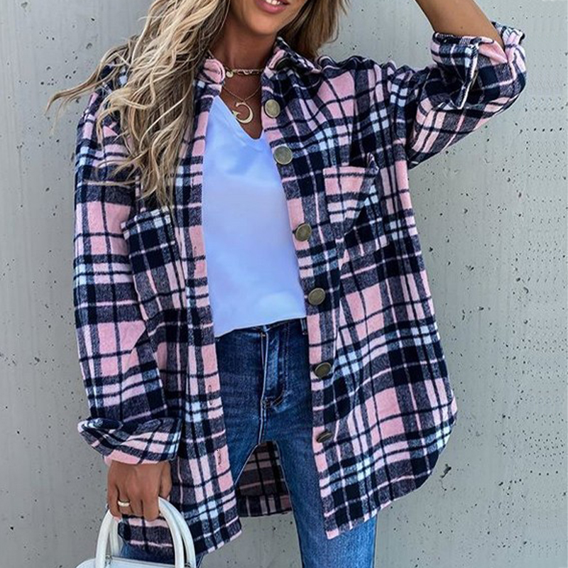 

2021 New Women Autumn Winter Retro Plaid Shirt Casual Turn-down Collar Long Sleeve Button Up Slim Blouse Coat Tops Htc5, Wd558wh