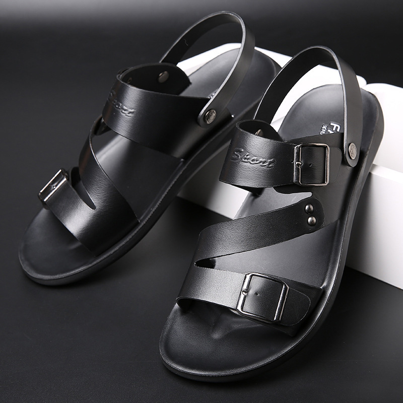 

sandals men's shoes casual trend classic solid color plutonium buckle two-wear sandals summer beach ks113 v69s, Black