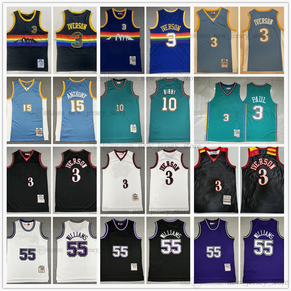 

Mitchell and Ness Basketball Jersey Iverson Nash Anthony Ewing Carter McGrady Hardaway Garnett Malone Mutombo Bibby Petrovic Kemp Payton Barkley Williams Miller, Choose number on picture