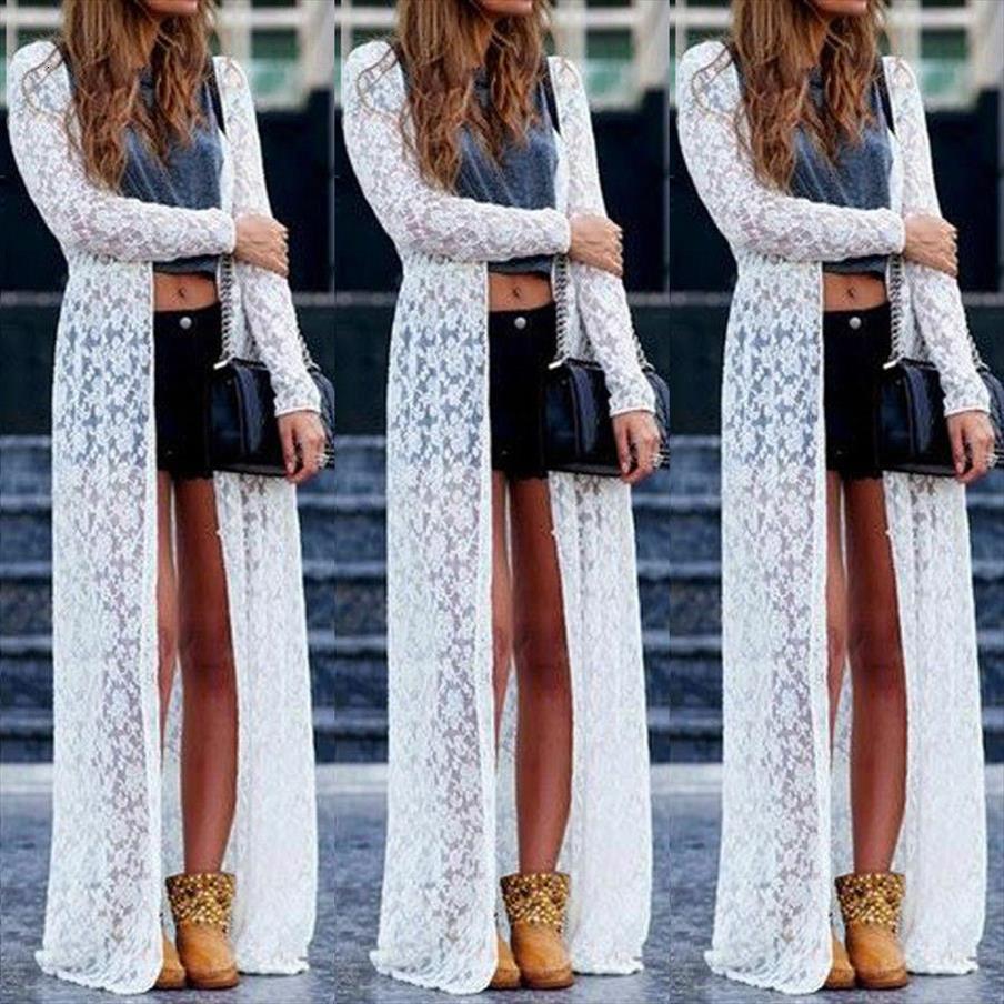 

sheer lace bikini cover up women dress summer cardigan swimwear beach long, Black;gray