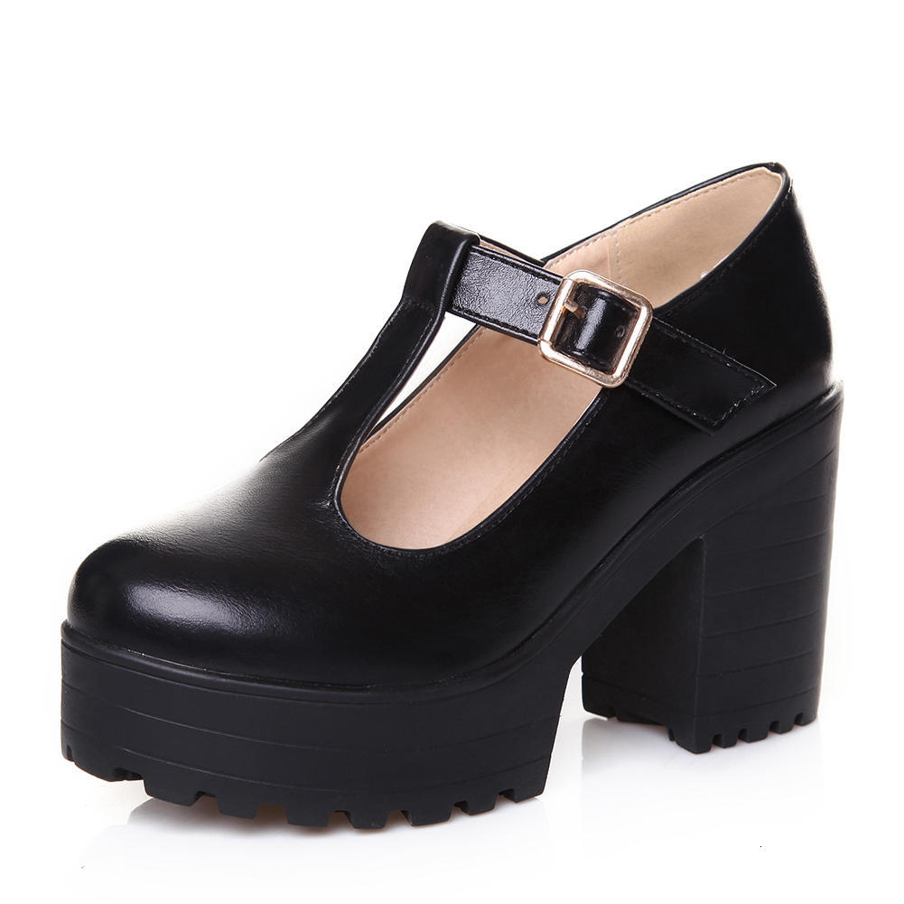 

dress shoes t-strap buckle strap solid mary janes platform women woman casual spring autumn pumps large size 34-46 e5f5, Black