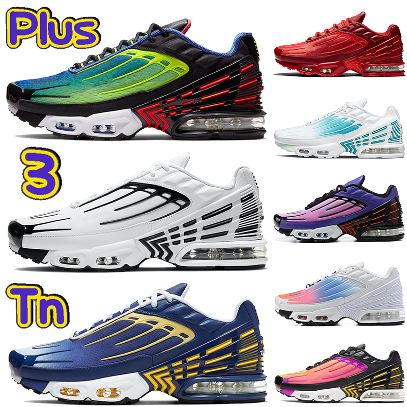 

Top quality TN Plus 3 Running Shoes Black Iridescent white track red Michigan Neon Blood Orange Tiger men designer sneakers women trainers, Bubble wrap packaging