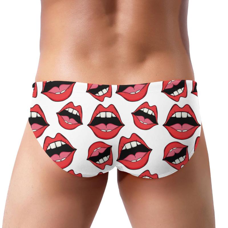 

Men' Shorts Summer Men Swimsuit Sexy Lips Kiss Triangle Trunks Low Waist Swimwear Fashion Beach Surf Board, Black