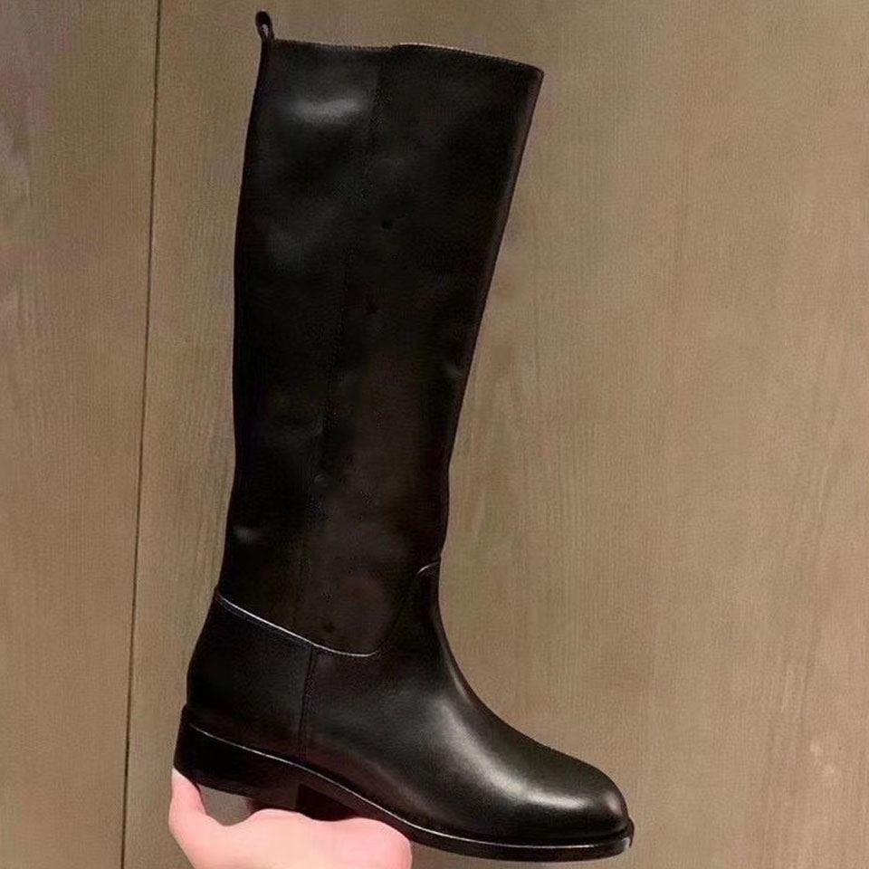 

Women's 2021 designer winter high boots round toe chunkyBuckle up boot, Black