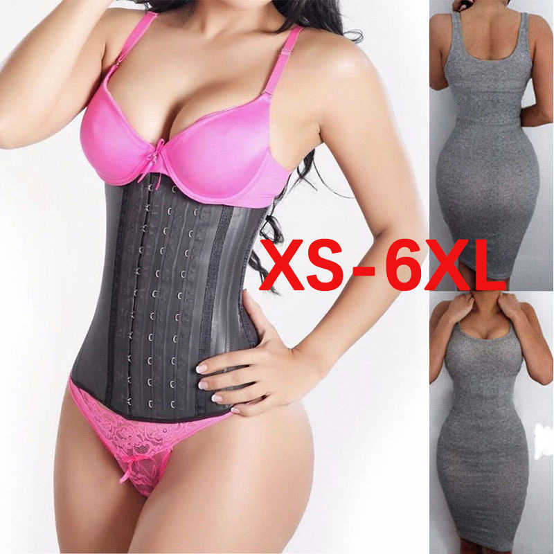 

Women Shapewear Corset Weight Loss Body Shaper Latex Waist Trainer Cincher Trimmer Hourglass Belt Long Torso Fajas 9 Steel Bone, Black