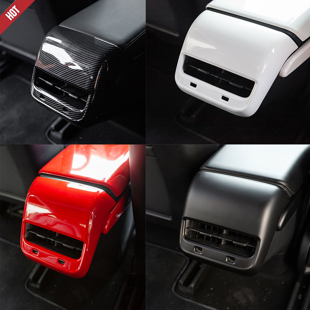 

Rear Air Vent Outlet Cover Trim Anti-scratch For Tesla Model 3 Y Car Accessories Carbon Fiber ABS USB hole Cover
