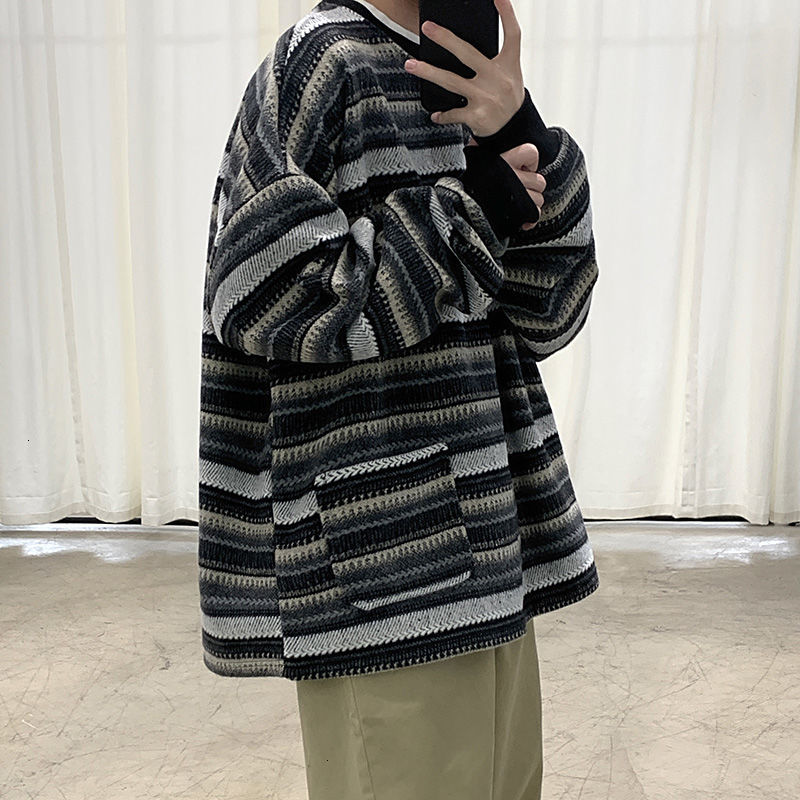 

2021 New Autumn Woolen Hoodie Men's Fashion Retro Casual Striped Sweatshirt Men Streetwear Wild Loose Hip-hop Pullover Hoodies Mens Hoody 64, Pink stripes