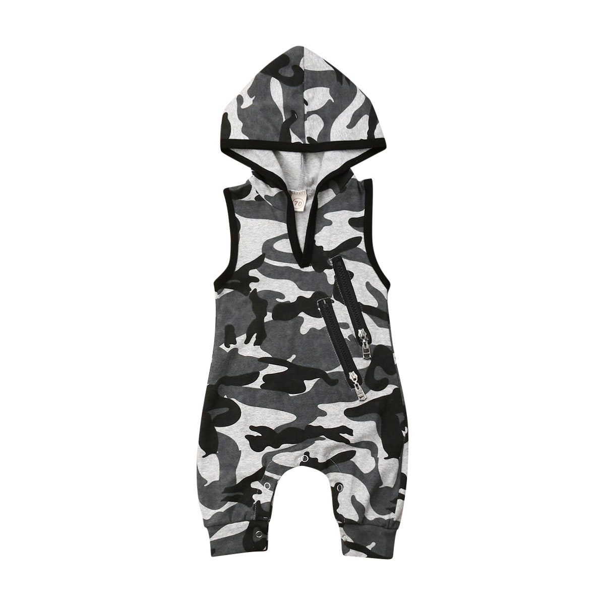 

0-24M Summer Clothing Toddler Baby Boy Hooded Newborn Rompers Baby Camouflage Print Sleeveless Zip Jumpsuits Fashion