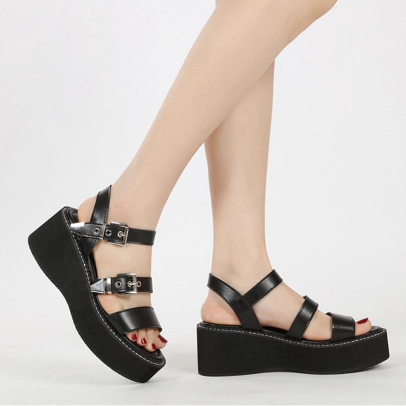 

Dress Shoes GIGIFOX Brand Fashion Black Gothic Big Size 43 Comfy Walking Gladiator Buckle Strap Summer Sandals Woman