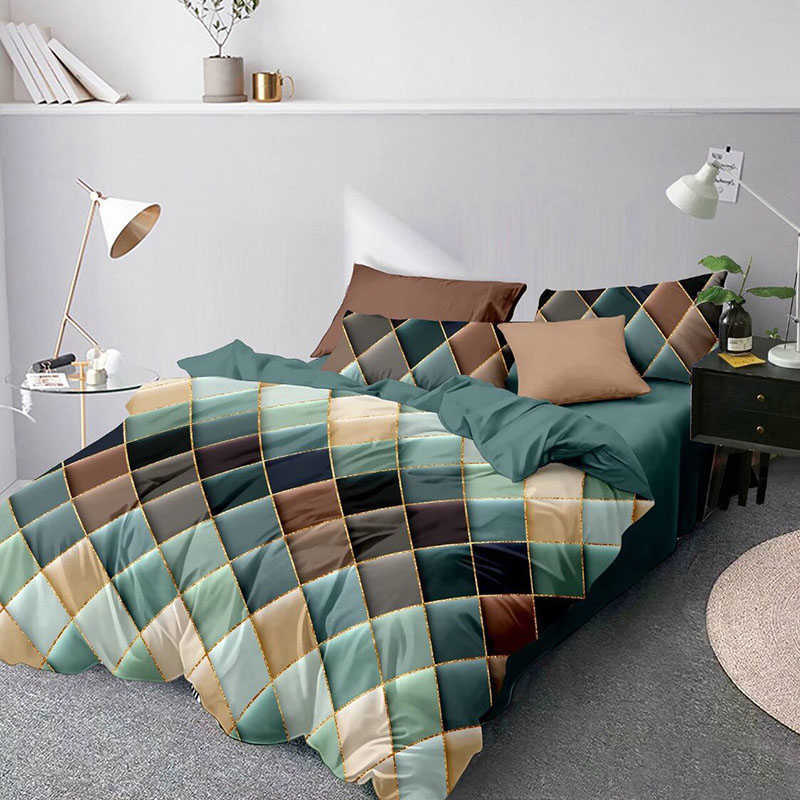 

Geometric Bedding Set For room spreads Double Durable Cover  Size Home Single Quilt 210615, Blue-b