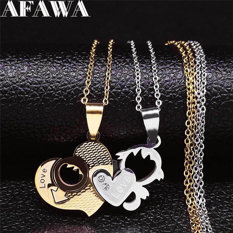 

Pendant Necklaces 2PS Angel Heart Love Crystal Stainless Steel Couple Pendants Women/Men Gold Silver Color Jewelry Colgante Mujer NXH11