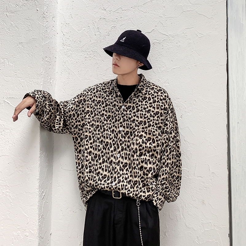 

2021 New Men's Hawaiian Long Sleeve Male Leopard Printing Loose Shirt French Cuff Mens Fashion Shirts Camisa Masculina M-2xl I9mn, Yellow