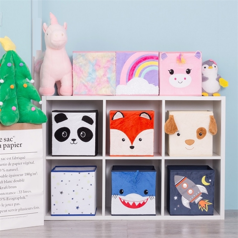 

Cube Cute Cartoon Animal Pattern Storage Box For Toys Organizer Folding Bins Plush Toy Box For Kids For Kids Storage Basket 210315, Sky blue
